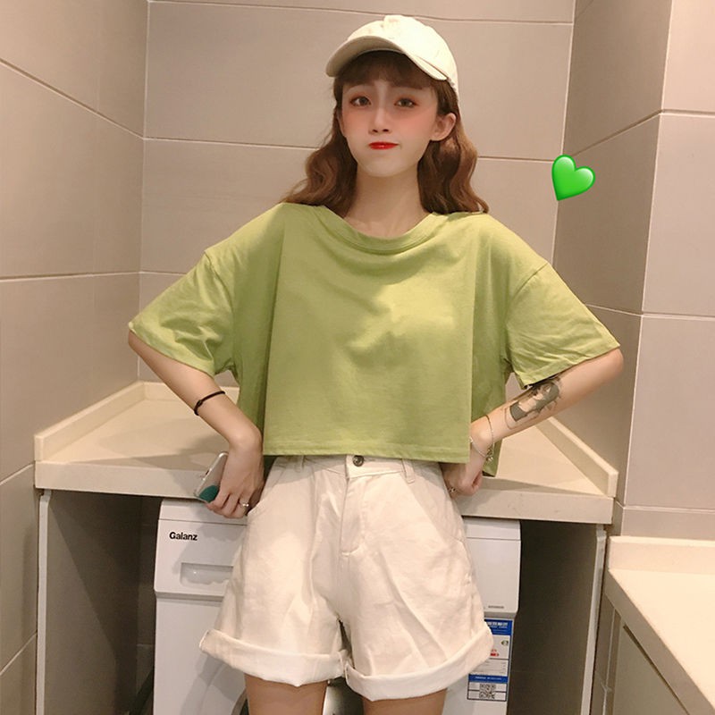 Loose simple solid color short white short-sleeved T-shirt female student BF half-sleeved t-shirt top tideblxy520.vn