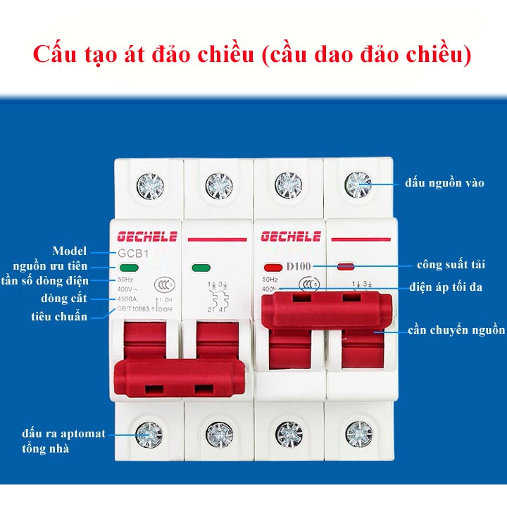 Cầu dao đảo chiều 100A/2P/220V, Át đảo chiều