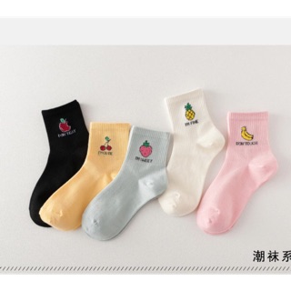 Tất T03- Tất nữ cao cổ in hình hoa quả nhiều màu