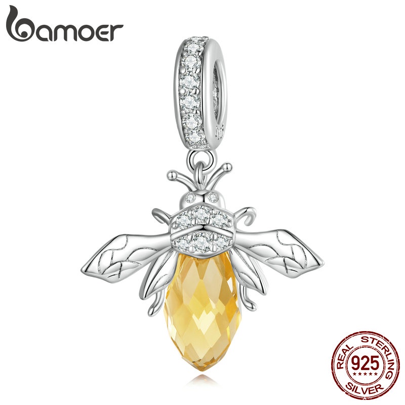 Mặt vòng cổ BAMOER bằng bạc 925 hình ong thời trang DIY