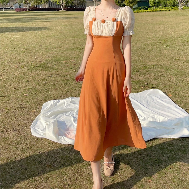 Đầm Dài Tay Phồng Cổ Vuông In Họa Tiết Hoa Phong Cách Pháp Cổ Điển Thời Trang Mùa Hè Mới Cho Nữ | BigBuy360 - bigbuy360.vn