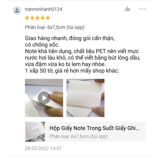 Hộp 50 tờ giấy Note trong suốt giấy ghi chú tiện lợi