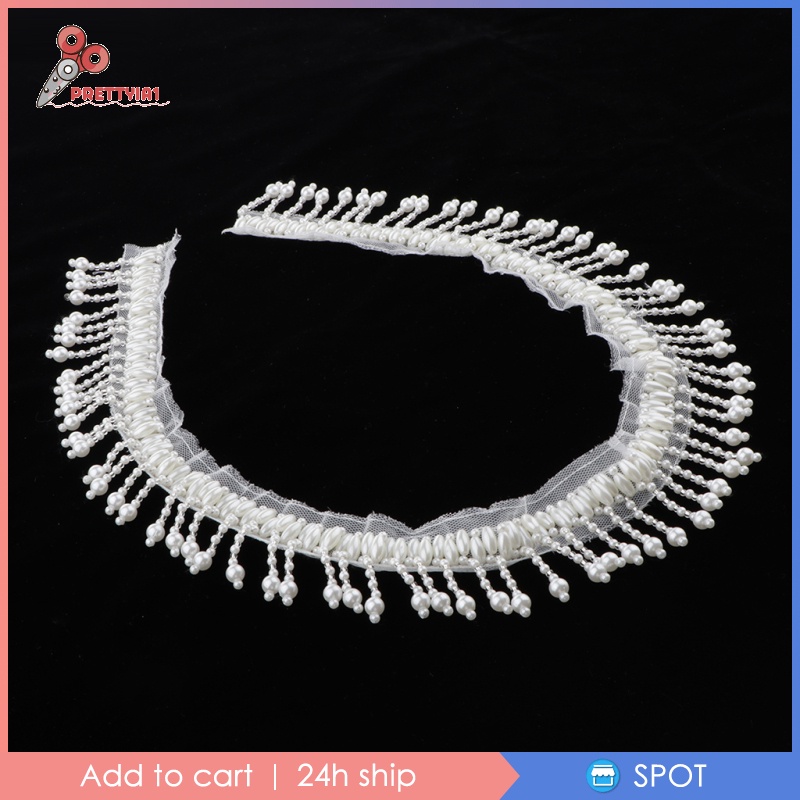 Cuộn Dây Ruy Băng Đính Ngọc Trai Tua Rua Dài 1 Yard Dùng Trang Trí Váy