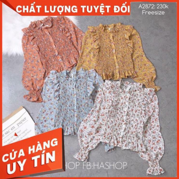 Áo hoa nhí chun ngực vai bèo cổ trụ nhiều màu sắc ྇