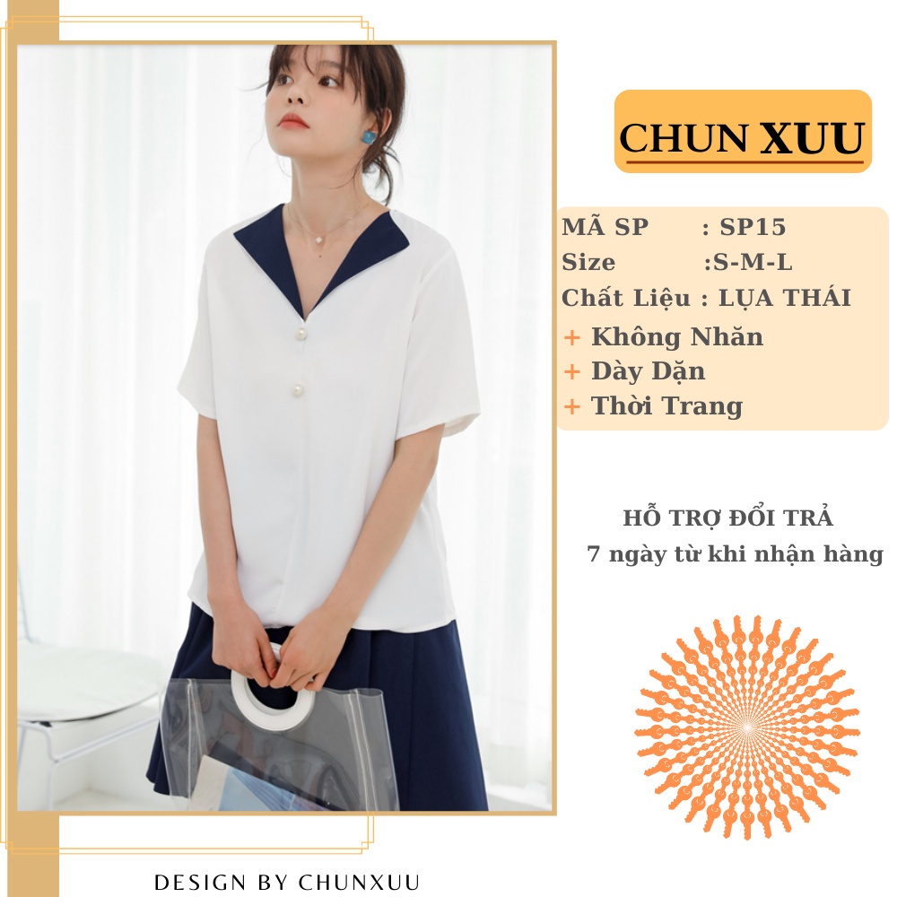 Áo kiểu nữ dáng suông thiết kế cổ V trẻ trung Hàn Quốc ChunXuu SP15