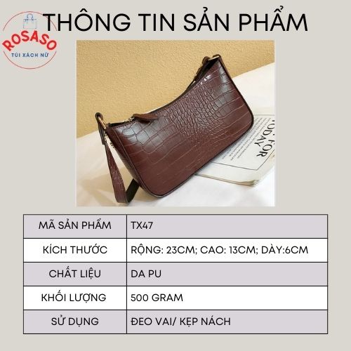 Túi xách nữ kẹp nách đeo vai da PU vân da cá sấu ROSASO TX47