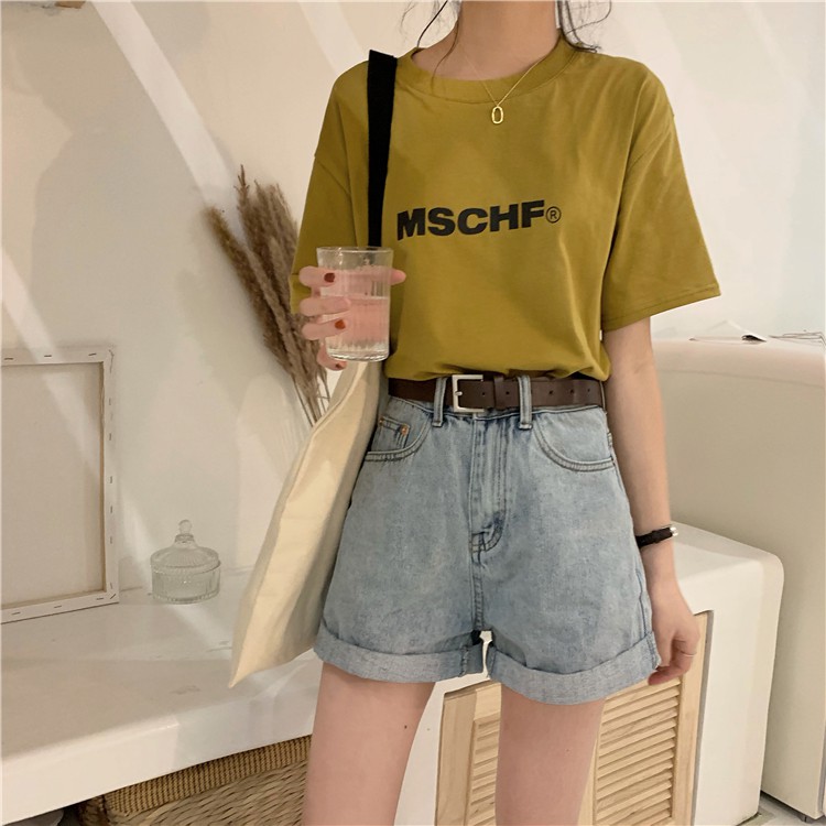Xiaozhainv Quần sọt Denim lưng cao phong cách Hàn Quốc | BigBuy360 - bigbuy360.vn