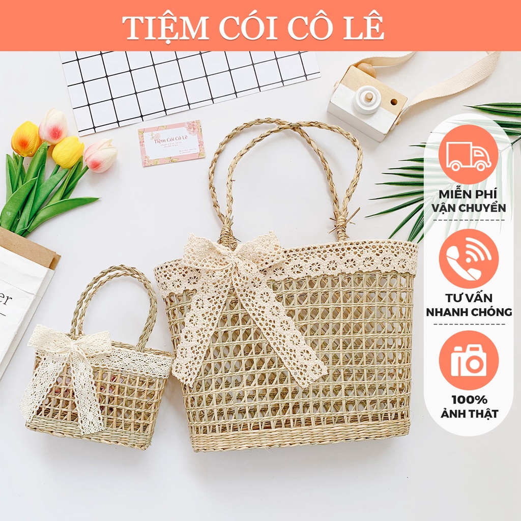 Làn cói đan thưa mắt cáo đi biển phụ kiện du lịch chụp ảnh decor xinh xắn - Tiệm Cói Cô Lê