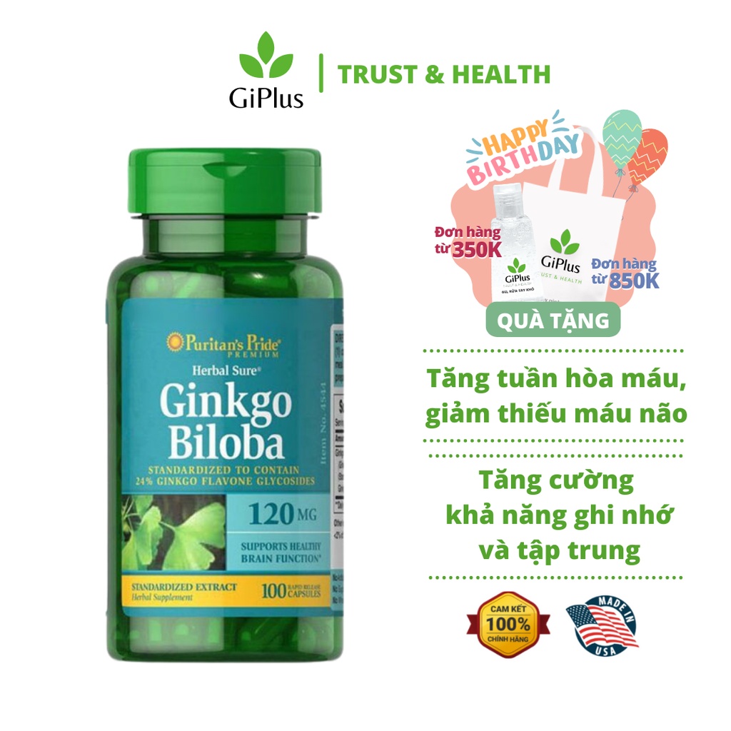 Viên Uống Bổ Não Ginkgo Biloba 120mg Puritan’s Pride (100 Viên/Lọ)