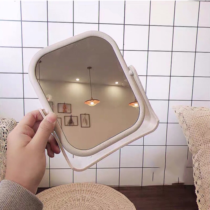 Gương trang điểm để bàn 2 mặt xoay hình vuông 360 độ chân chắc chắn QD20 - QUANDECOR