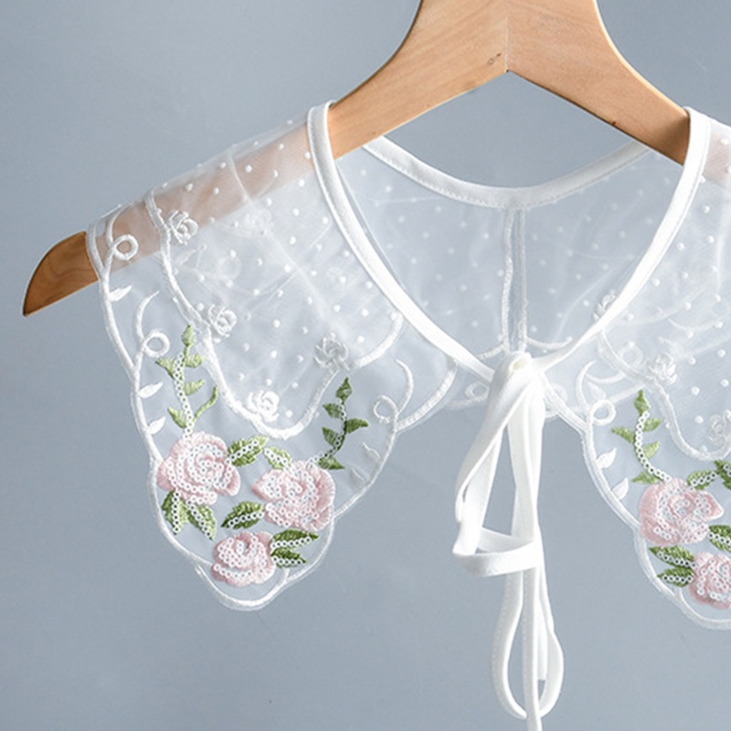 Cổ Áo Giả Thêu Hoa Hồng Có Thể Tháo Rời Cho Nữ