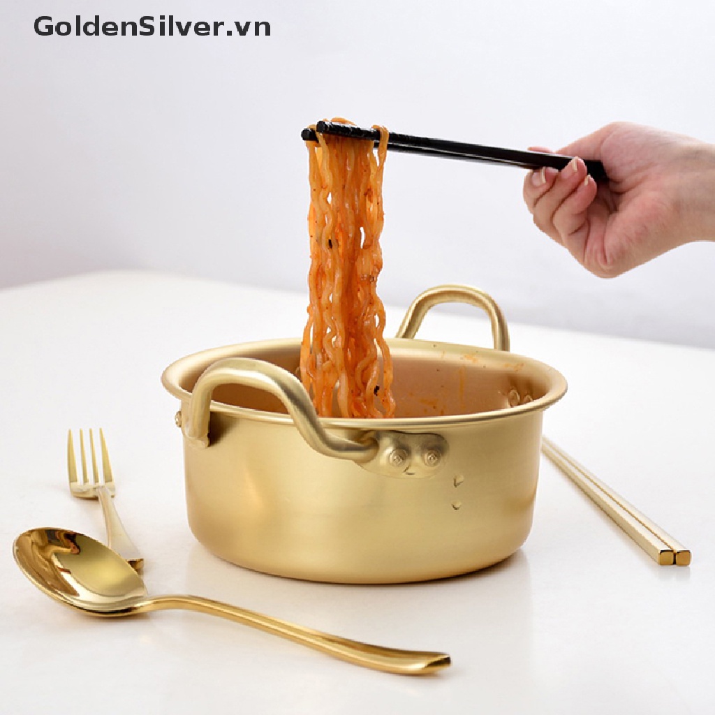 Nồi Nấu Mì Ramen Hàn Quốc Bằng Nhôm Có Tay Cầm Màu Vàng Kim