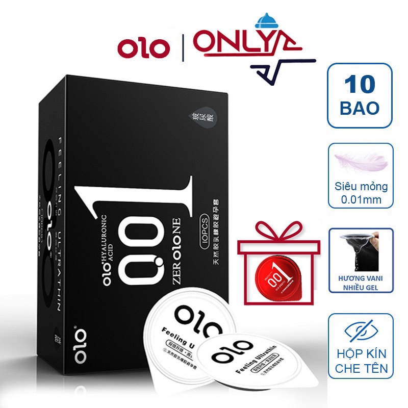 Bao Cao Su OLO 001 Đen Feeling Ultrathin Siêu Mỏng Hộp 10 BCS Tặng BCS OLO Đỏ