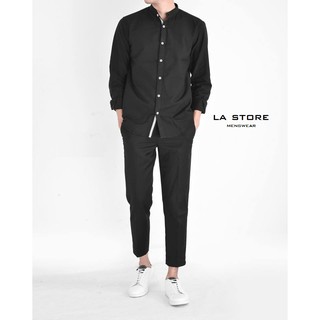 Sơ mi Routine SM103102 - Sơ mi cổ trụ vải oxford màu đen form fitted - chuẩn men