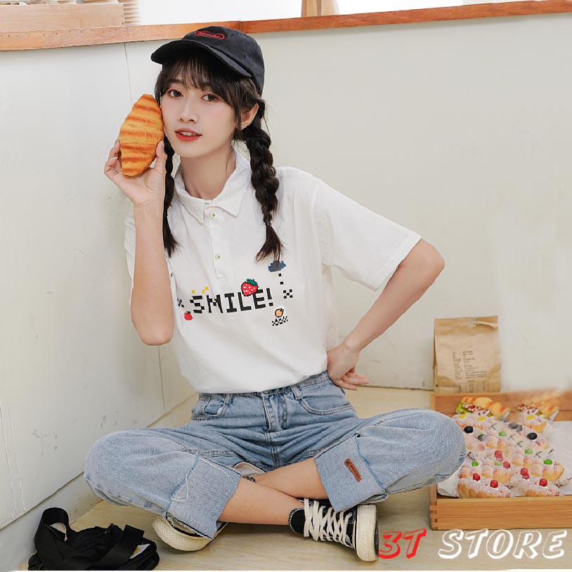 [Video + Ảnh Thật] Áo Polo Nữ Smile Freezie Form Rộng, Cotton Thấm Hút Mồ Hôi | BigBuy360 - bigbuy360.vn