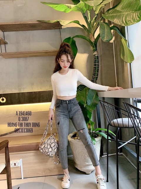 Áo croptop trơn dài tay mã 440