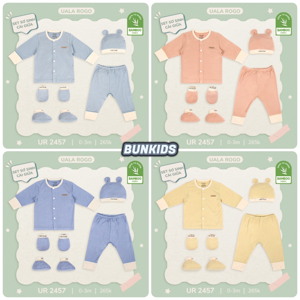 Set sơ sinh Uala Rogo bamboo cài giữa sợi tre 2457