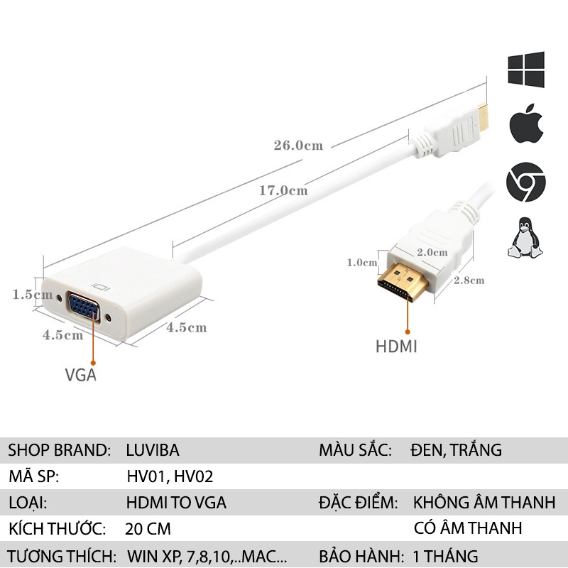 Hdmi to vga audio adapter có âm thanh cáp máy tính cáp chuyển đổi hdmi sang vga LUVIBA CA01