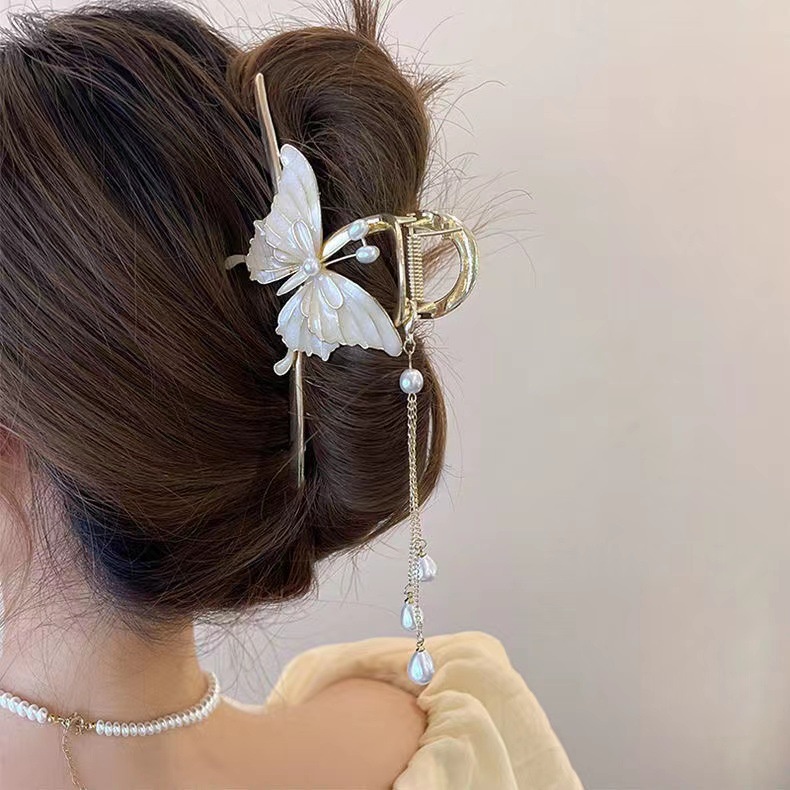 Kẹp Tóc Cá Mập Phối Tua Rua Phong Cách Hàn Quốc Thanh Lịch
