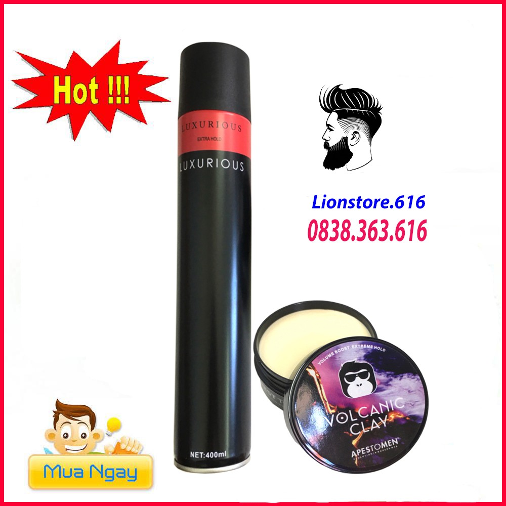 Gôm xịt tóc nam luxurious kèm sáp vuốt tóc volcanicz clay gel wax tạo kiểu tóc