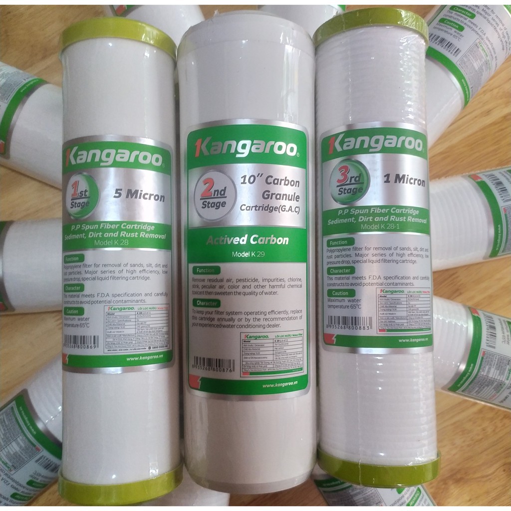 COMBO 3 Lõi Lọc Nước 123 KANGAROO - Hàng chính hãng -Loại bỏ bùn đất, rỉ sét,tạp chất thô, Dùng thay thế cho máy lọc RO