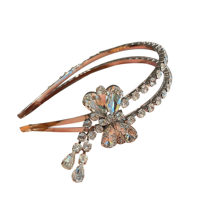 Cài tóc nơ đính đá zircon hai lớp phong cách Âu Mỹ thời trang dễ phối đồ