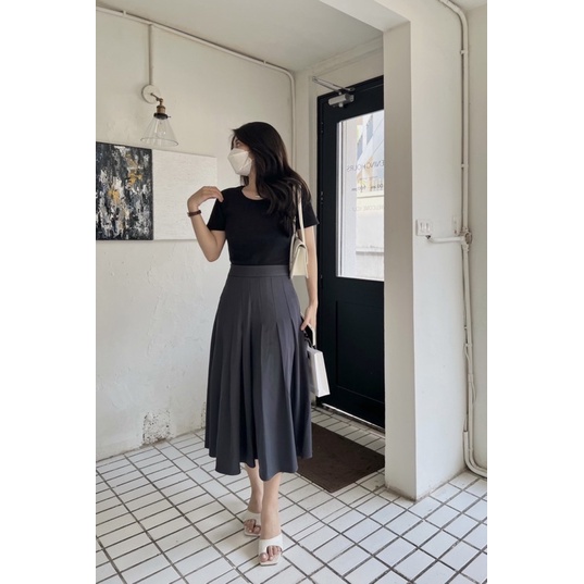 Unleashedvn ANNETTA MIDI PLEATED SKIRT - Chân váy dáng dài xoè, xếp ly eo, hông