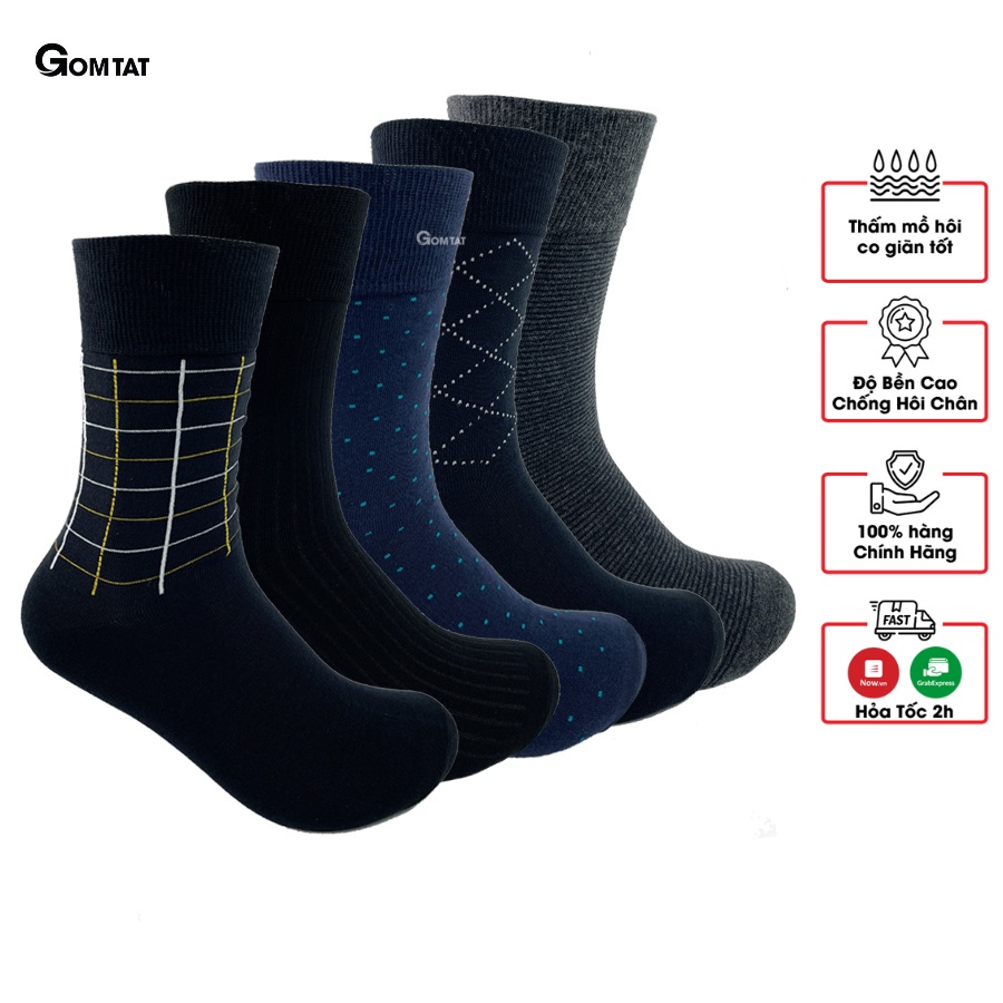 Hộp 5 đôi tất giày tây MIX01, tất cổ cao Nam cao cấp, chất cotton hút ẩm, thoáng khí - GOM-MIX01-CB5
