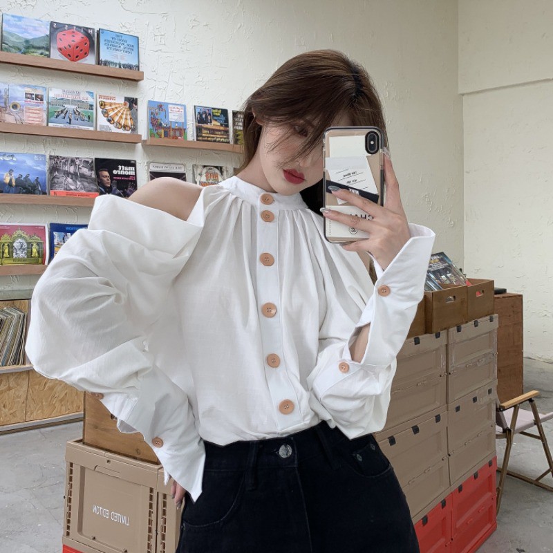 (Order) Áo sơ mi phong cách retro áo lệch vai nhẹ nhàng nữ tính | BigBuy360 - bigbuy360.vn