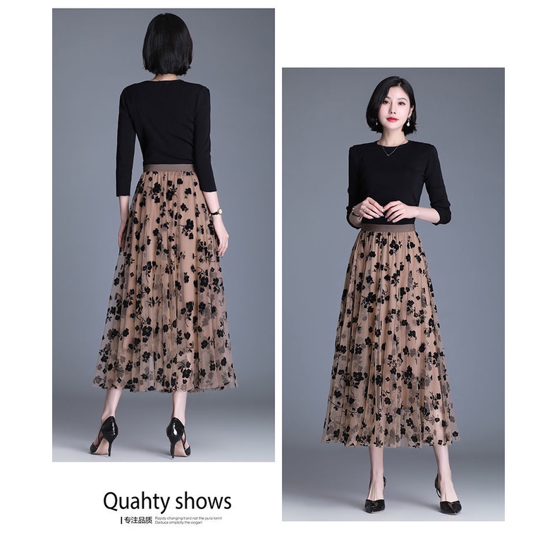 Chân Váy Xòe Lưng Cao Họa Tiết Hoa Thời Trang Cho Nữ