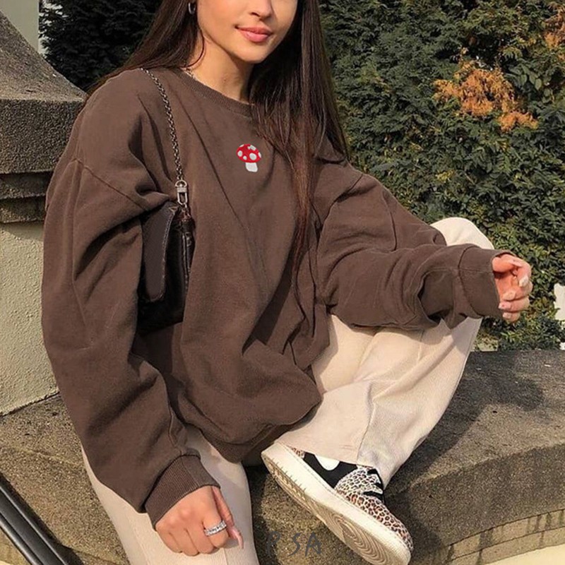 Áo sweater tay dài cổ tròn họa tiết nấm cổ điển dành cho nữ | BigBuy360 - bigbuy360.vn