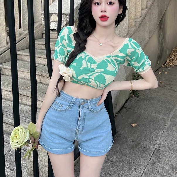 Áo dệt kim ZHELIHANGFEI tay phồng trễ vai gợi cảm cho nữ