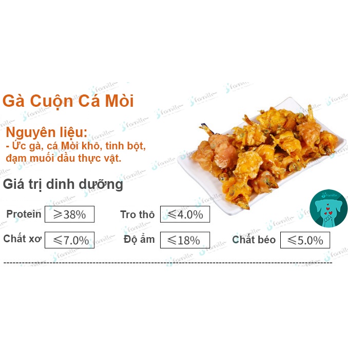 Treat Thưởng Giàu Đạm Chó Mèo JFAMILLE, Ức Gà Cuộn Thập Cẩm, Món Ngon Giàu Dinh Dưỡng. JF195