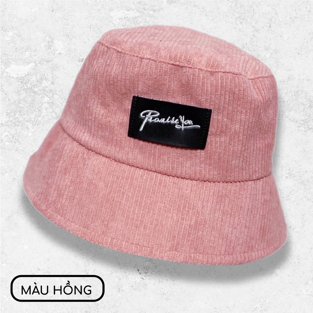 Mũ bucket vành cụp nón tai bèo thêu chữ PromissYou, Memorie chất nhung tăm cao cấp form unisex phù hợp cả nam và nữ N37