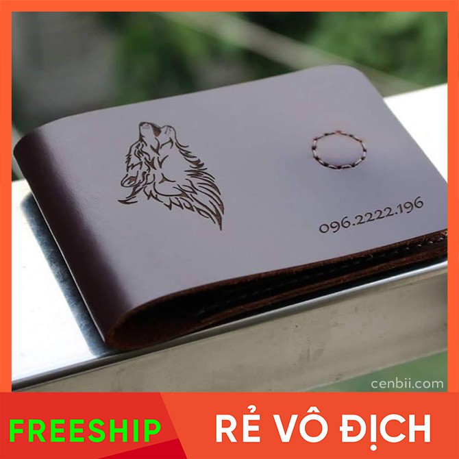 Ví bóp mini, da đỏ khắc tên