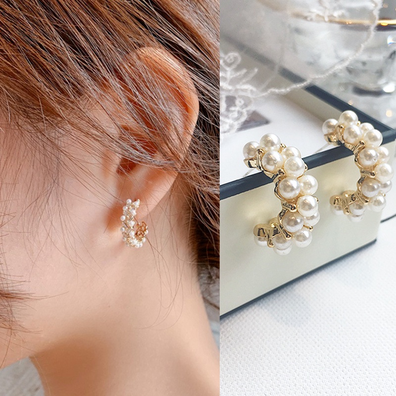 Bông Tai Mạ Bạc 925 Đính Ngọc Trai Hình Trái Tim Phong Cách Hàn Quốc Dành Cho Nữ