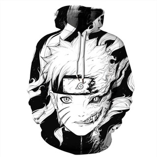 Áo Khoác Hoodie 3D Naruto Trắng Đen