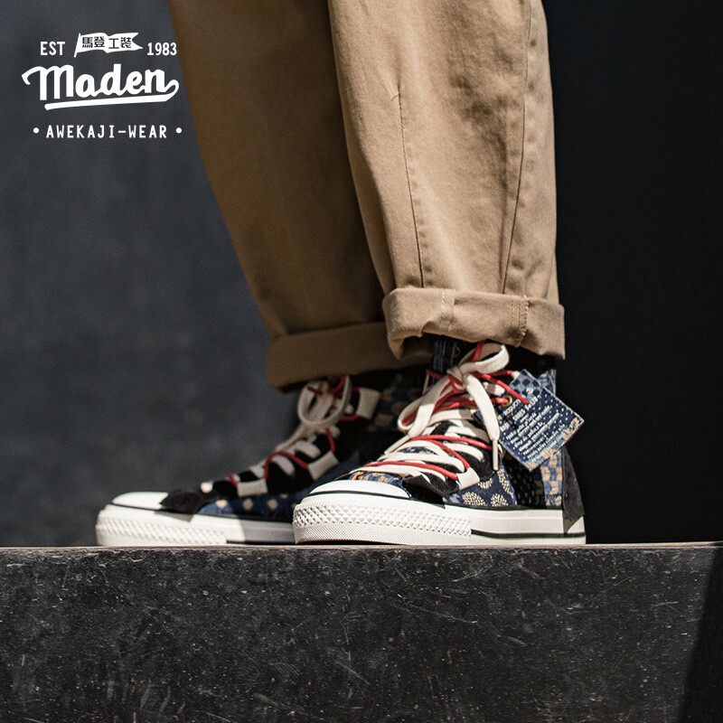 Giày thể thao MADEN bằng vải canvas cổ cao phong cách hip hop thời trang mùa thu 2021 dành cho nam