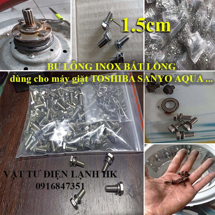 (Túi 100c) Bulong INOX - Ốc lồng máy giặt TOSHIBA SANYO AQUA Kèm long đen vênh - Bu lông bắt MG TÔ
