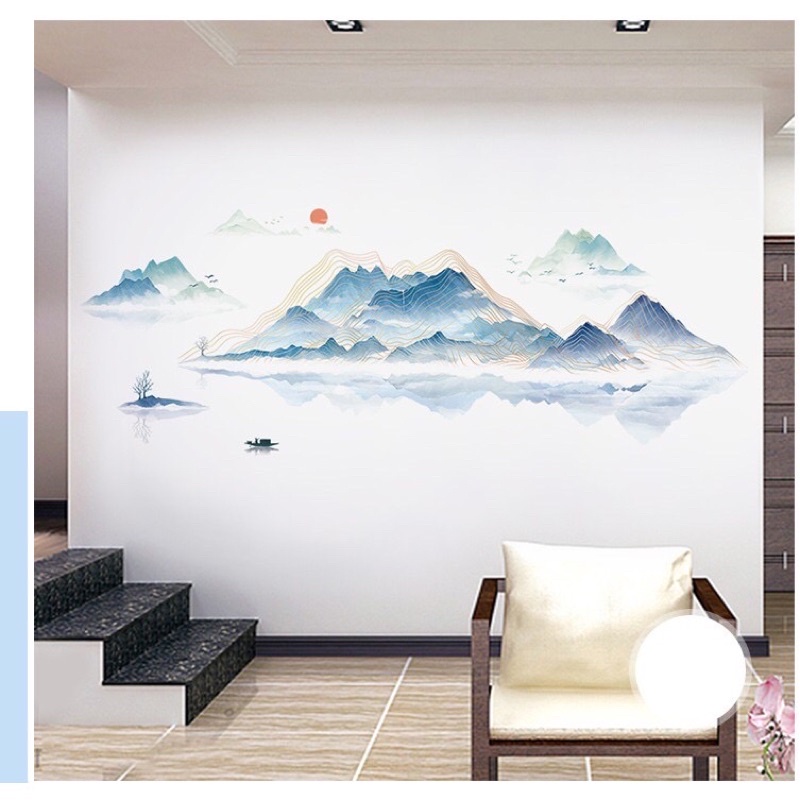 Decal dán tường sông núi phong thuỷ [sỉ=lẻ] Decal dán tường Hàn Quốc