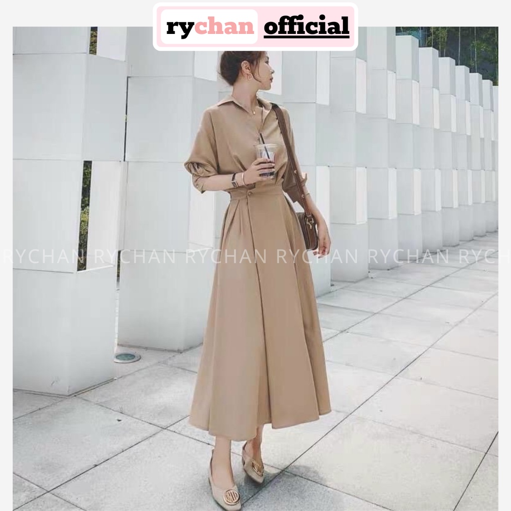 Đầm Nữ Dạo Phố Dáng Sơ Mi Tay Dài Nút Trước Cực Nữ Tính Màu Hồng Nude - DX9796