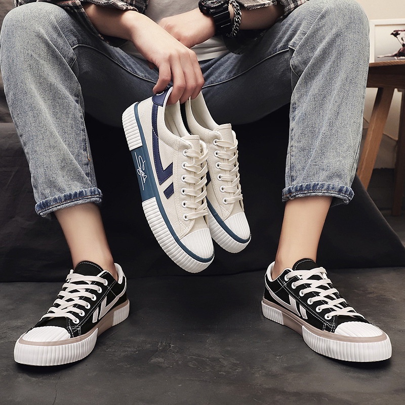 Giày Thể Thao Vải Canvas Màu Trắng Influencer 2023 Phong Cách Hàn Quốc Thời Trang Cho Nam BOU309