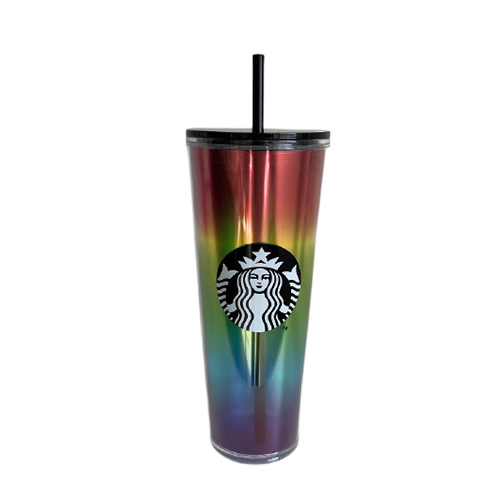 Ly nước Starbucks hai lớp bằng nhựa trong suốt 700ml có ống hút
