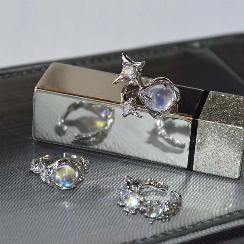 iF YOU Nhẫn Bạc Đính Đá Mặt Trăng Phong Cách Hàn Quốc Cổ Điển Dành Cho Nữ