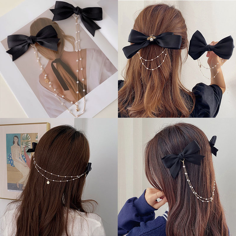 Vintage Bow Hair Clip Pearl Tassels Hairpin