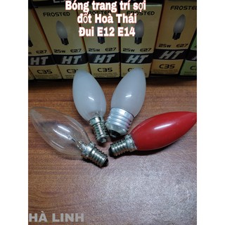 Bóng nhót sợi đốt dùng trang trí bóng tủ lạnh Hòa Thái ánh sáng vàng đỏ đui E14 E27 công suất 15W-40W