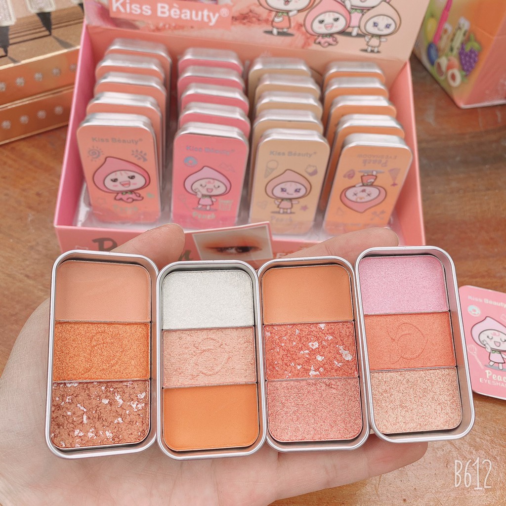 Phấn mắt mix nhũ Peach đào hộp thiếc của kissbeauty V1