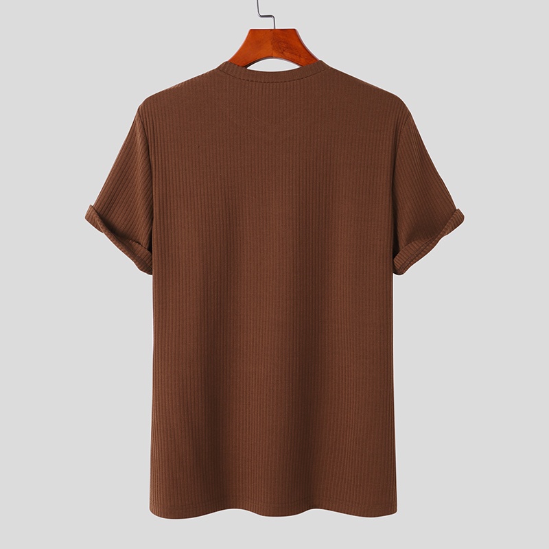 Áo thun INCERUN ngắn tay cổ chữ V màu trơn 3 màu sắc lựa chọn thời trang cho nam