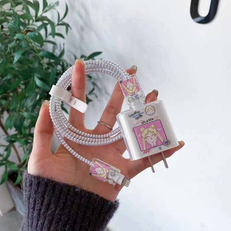 Bộ 5 Vỏ Bọc Bảo Vệ Cáp Sạc Nhanh Hình Cinnamoroll Hoạt Hình Cho IPhone 11 12 13 18W-20W