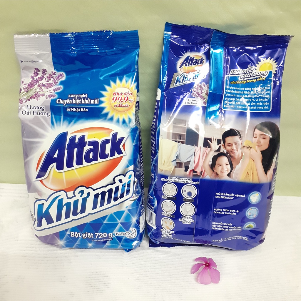 (Gói 720g) Bột giặt Attack khử mùi hương LAVENDER